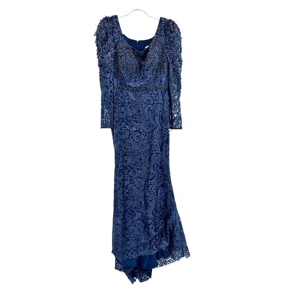 Mac Duggal 11187 Embroidered Sequin Navy Blue Trumpet Gown Size 8 NWT - Picture 2 of 9